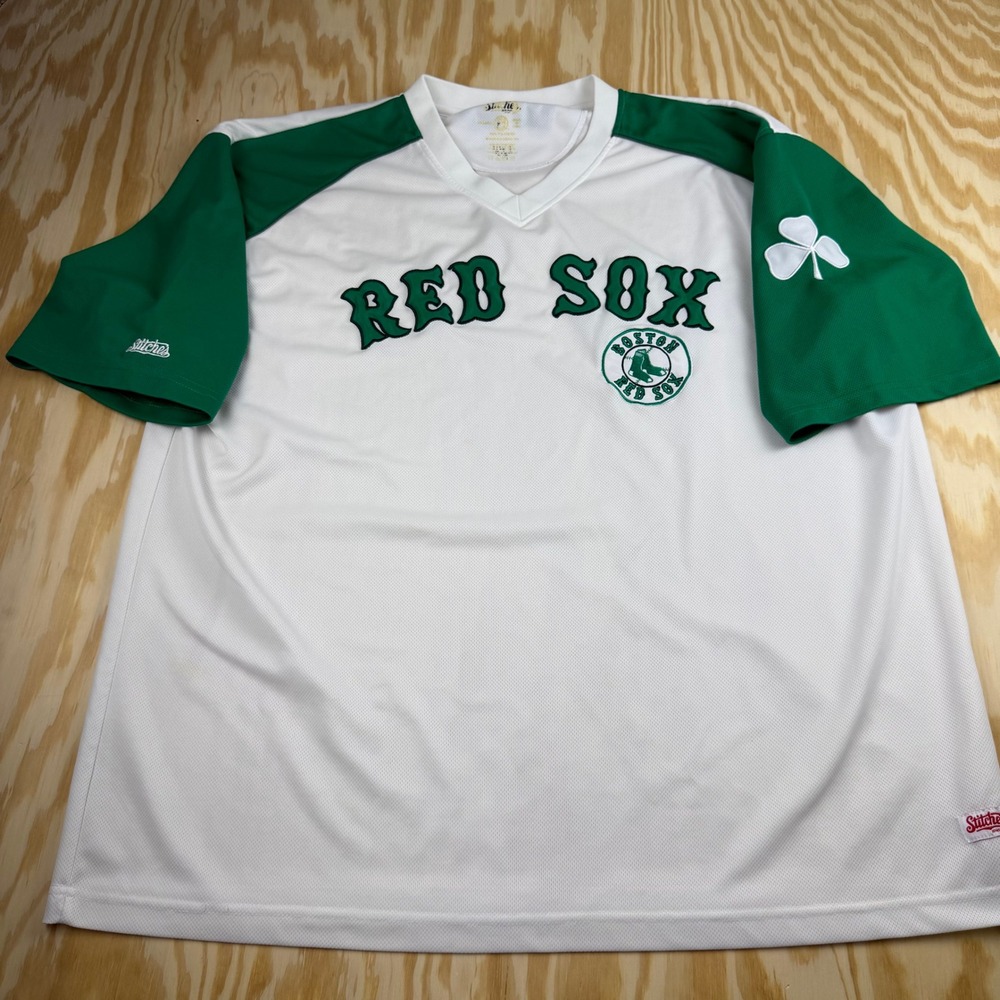 Stitches Boston Red Sox St Patricks Day Jersey Mens XL White Green Shamrock MLB